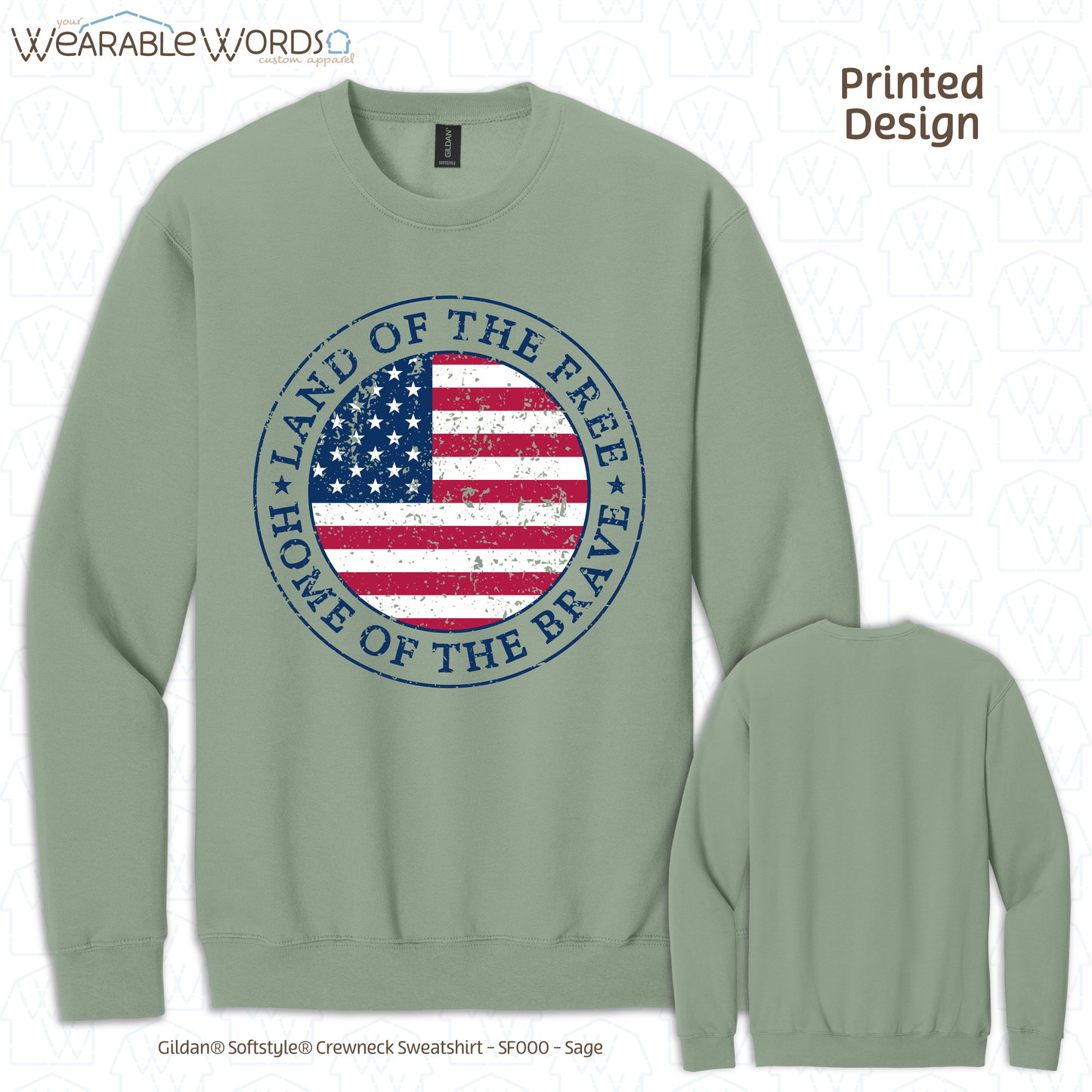 Land Of The Free Home Of The Brave Graphic Crewneck | Distressed American Flag Circle Print | Unisex Sweatshirt