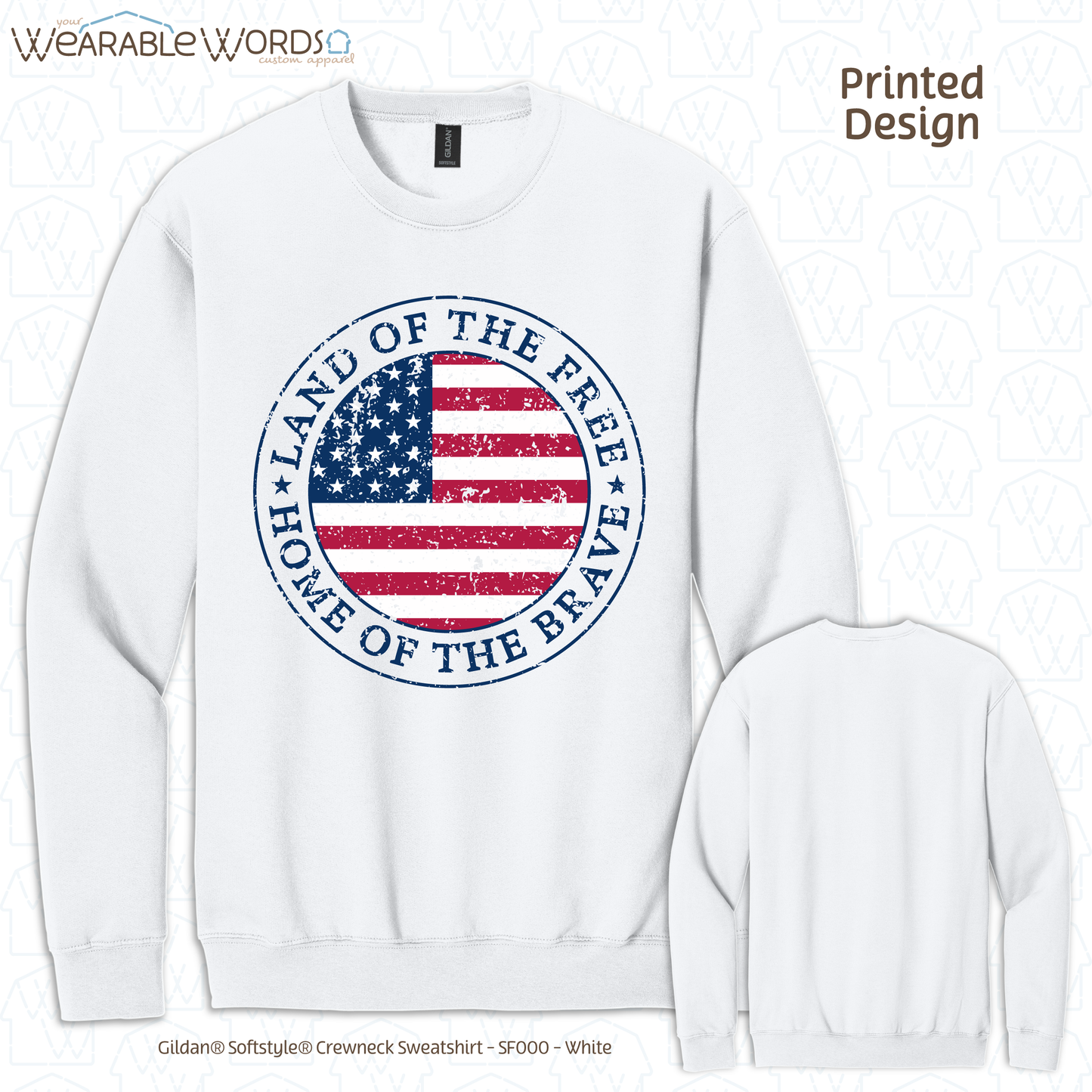 Land Of The Free Home Of The Brave Graphic Crewneck | Distressed American Flag Circle Print | Unisex Sweatshirt