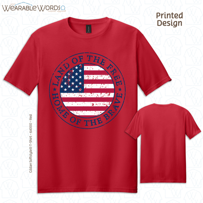 Land Of The Free Home Of The Brave Graphic Tee | Distressed American Flag Circle Print | Unisex T-Shirt