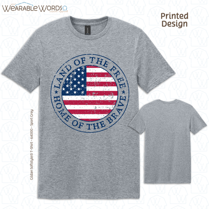 Land Of The Free Home Of The Brave Graphic Tee | Distressed American Flag Circle Print | Unisex T-Shirt