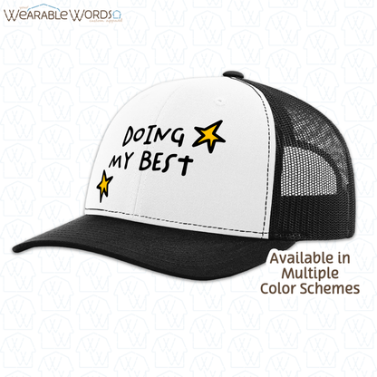 Doing My Best Graphic Hat | Silly Hand-Drawn Whimsical Funny Star Doodles Print | Unisex Mesh Snapback