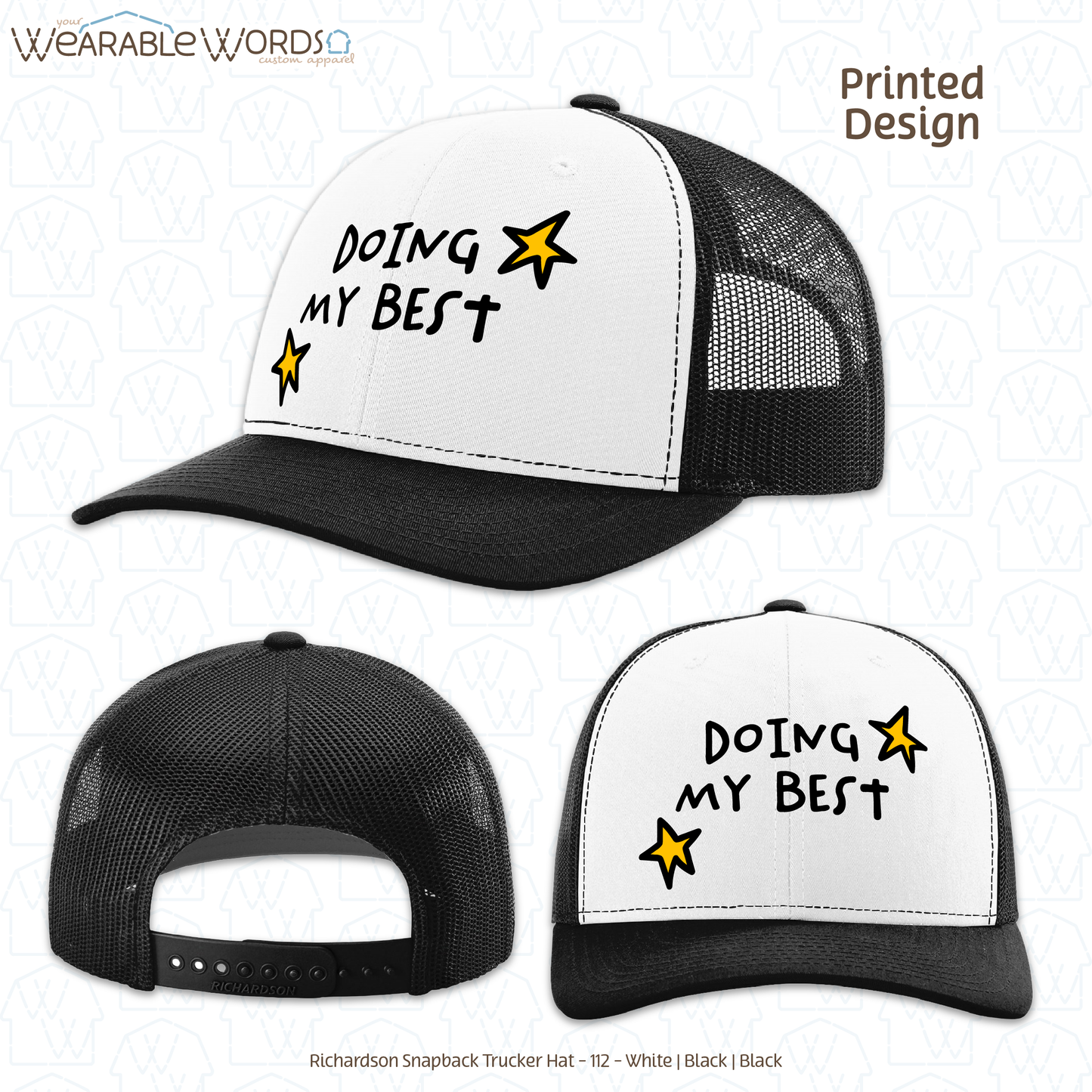 Doing My Best Graphic Hat | Silly Hand-Drawn Whimsical Funny Star Doodles Print | Unisex Mesh Snapback