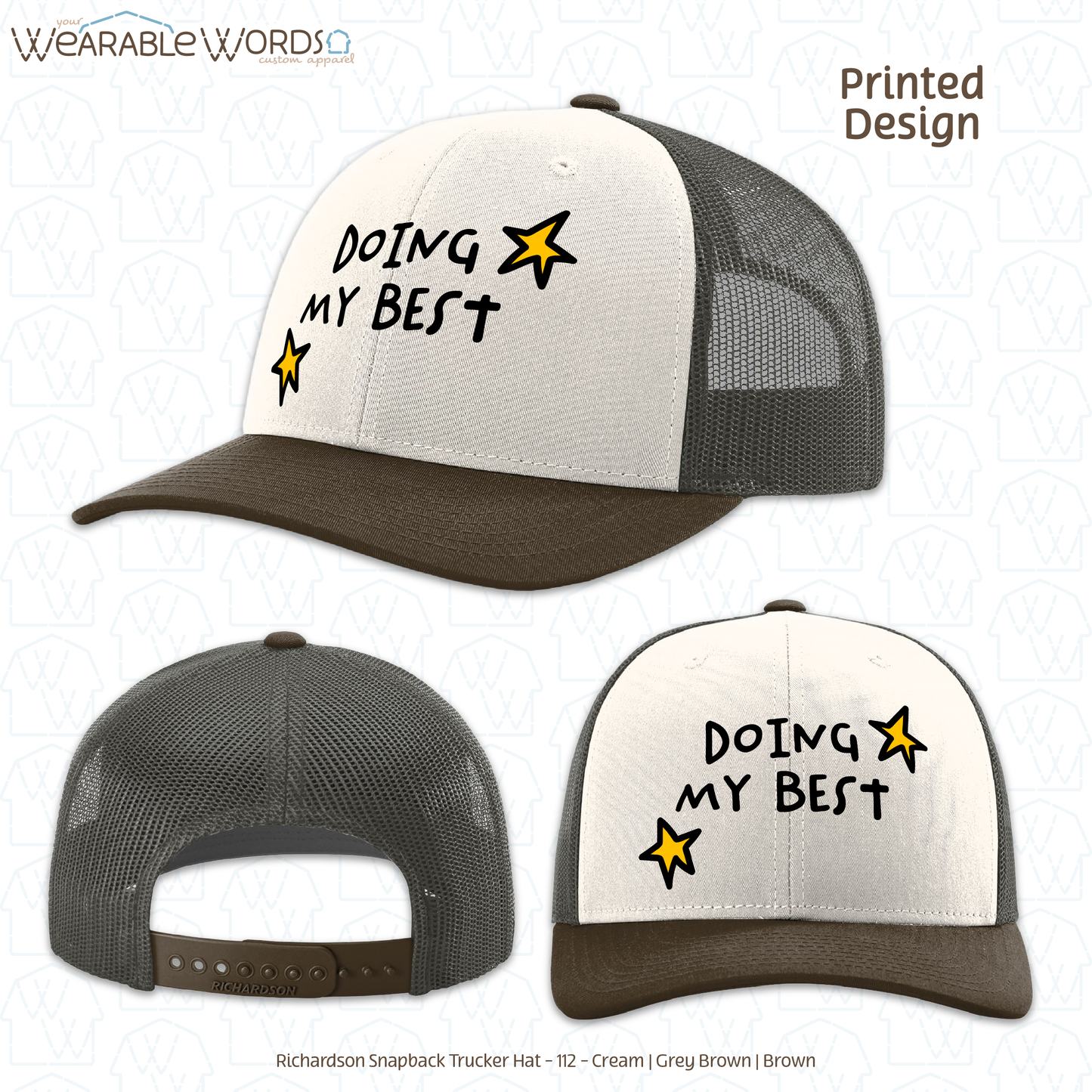 Doing My Best Graphic Hat | Silly Hand-Drawn Whimsical Funny Star Doodles Print | Unisex Mesh Snapback