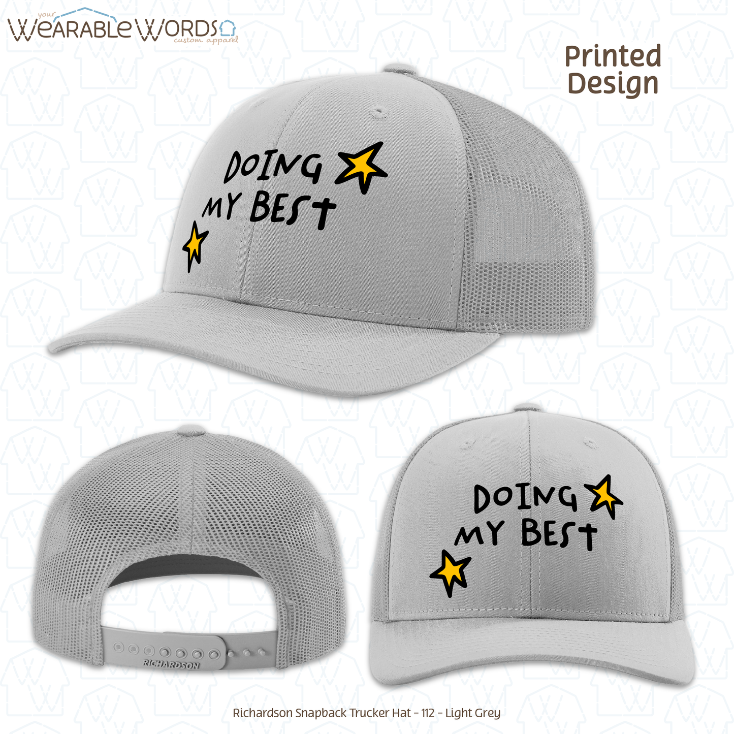Doing My Best Graphic Hat | Silly Hand-Drawn Whimsical Funny Star Doodles Print | Unisex Mesh Snapback