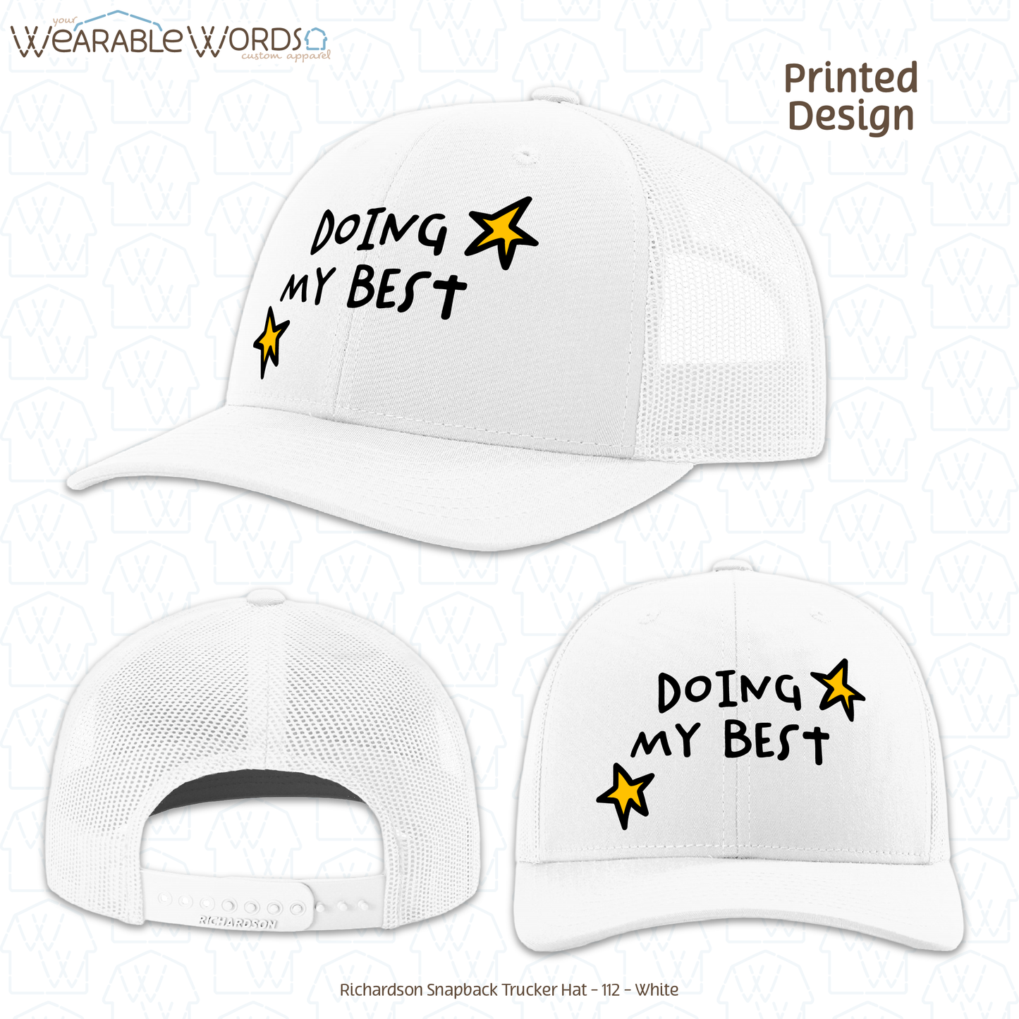 Doing My Best Graphic Hat | Silly Hand-Drawn Whimsical Funny Star Doodles Print | Unisex Mesh Snapback