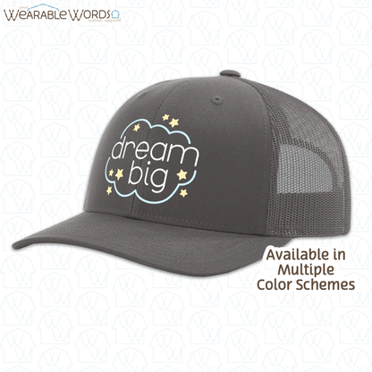 Dream Big Graphic Hat | Sleepy Pastel Cloud & Stars Print | Unisex Mesh Snapback