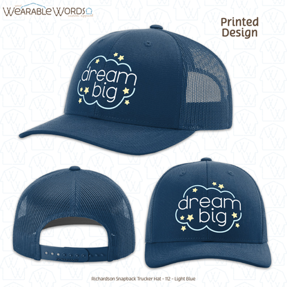 Dream Big Graphic Hat | Sleepy Pastel Cloud & Stars Print | Unisex Mesh Snapback