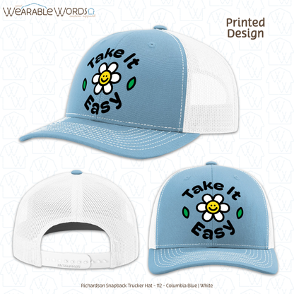 Take It Easy Graphic Hat | Fun Simple Blocky Daisy Print | Unisex Mesh Snapback