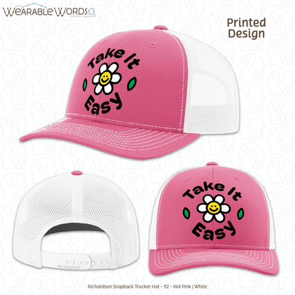 Take It Easy Graphic Hat | Fun Simple Blocky Daisy Print | Unisex Mesh Snapback
