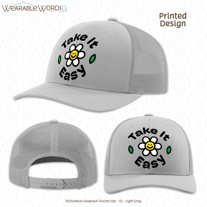 Take It Easy Graphic Hat | Fun Simple Blocky Daisy Print | Unisex Mesh Snapback