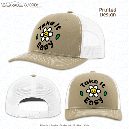 Take It Easy Graphic Hat | Fun Simple Blocky Daisy Print | Unisex Mesh Snapback