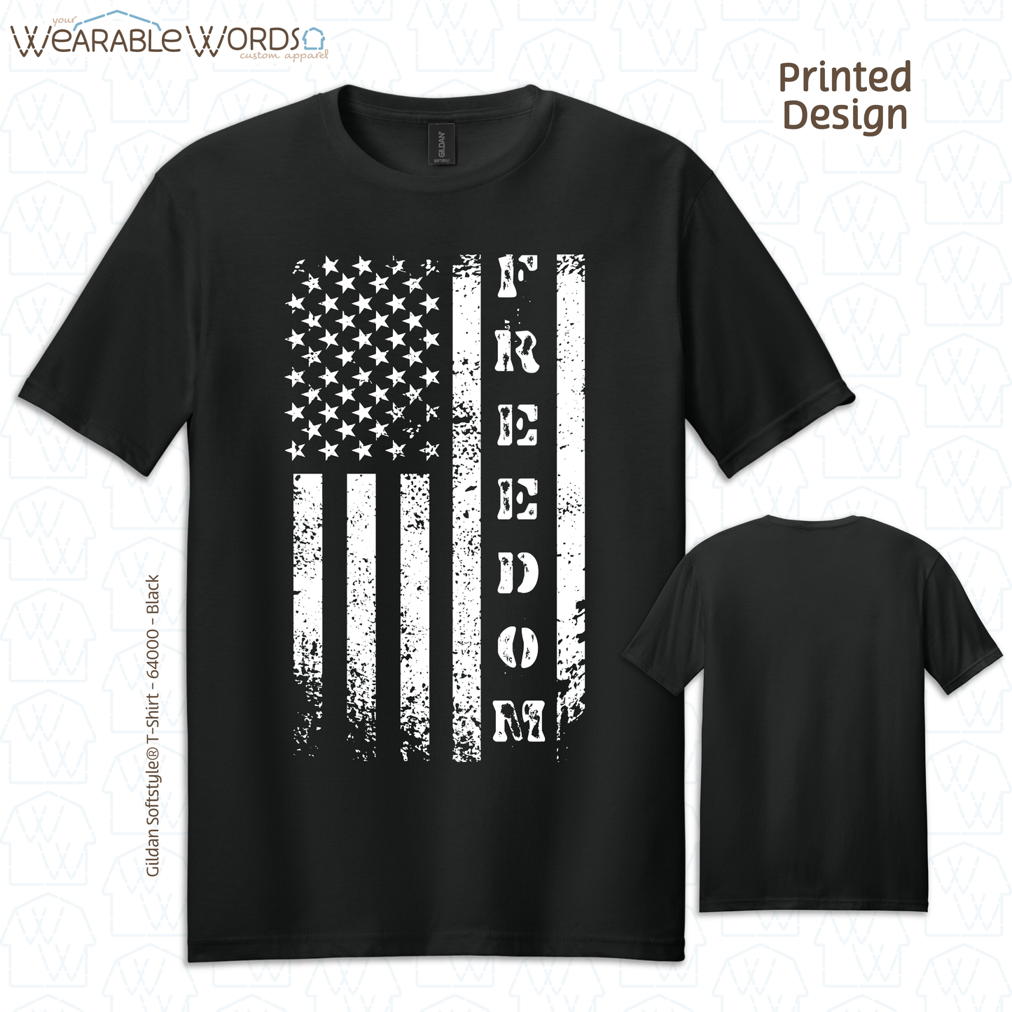 Freedom American Flag Graphic Tee | Distressed White Vertical Print | Unisex T-Shirt