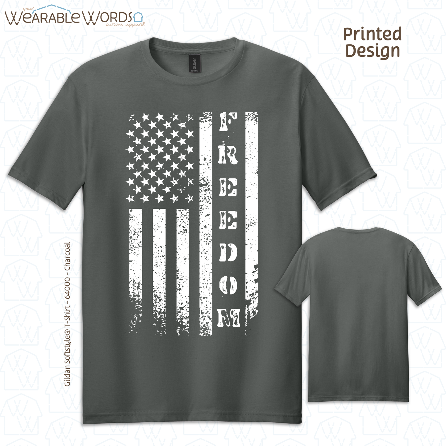 Freedom American Flag Graphic Tee | Distressed White Vertical Print | Unisex T-Shirt
