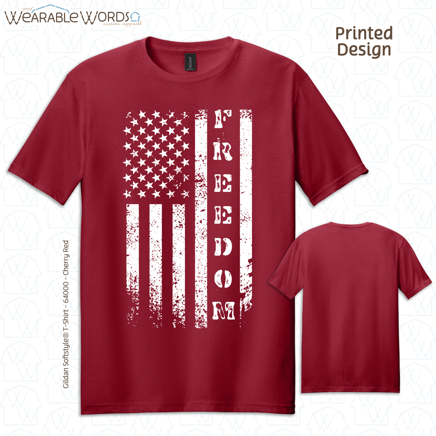 Freedom American Flag Graphic Tee | Distressed White Vertical Print | Unisex T-Shirt