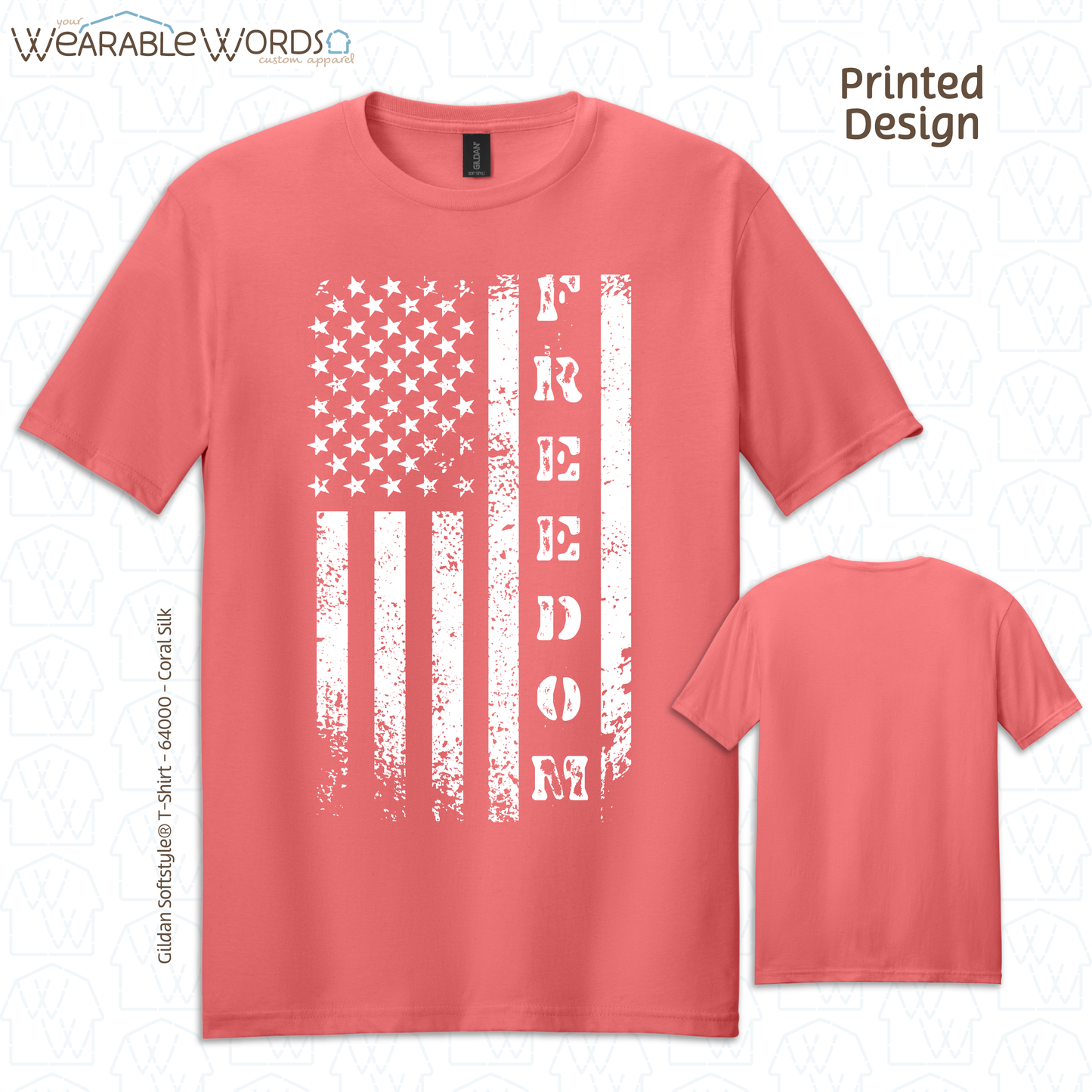 Freedom American Flag Graphic Tee | Distressed White Vertical Print | Unisex T-Shirt