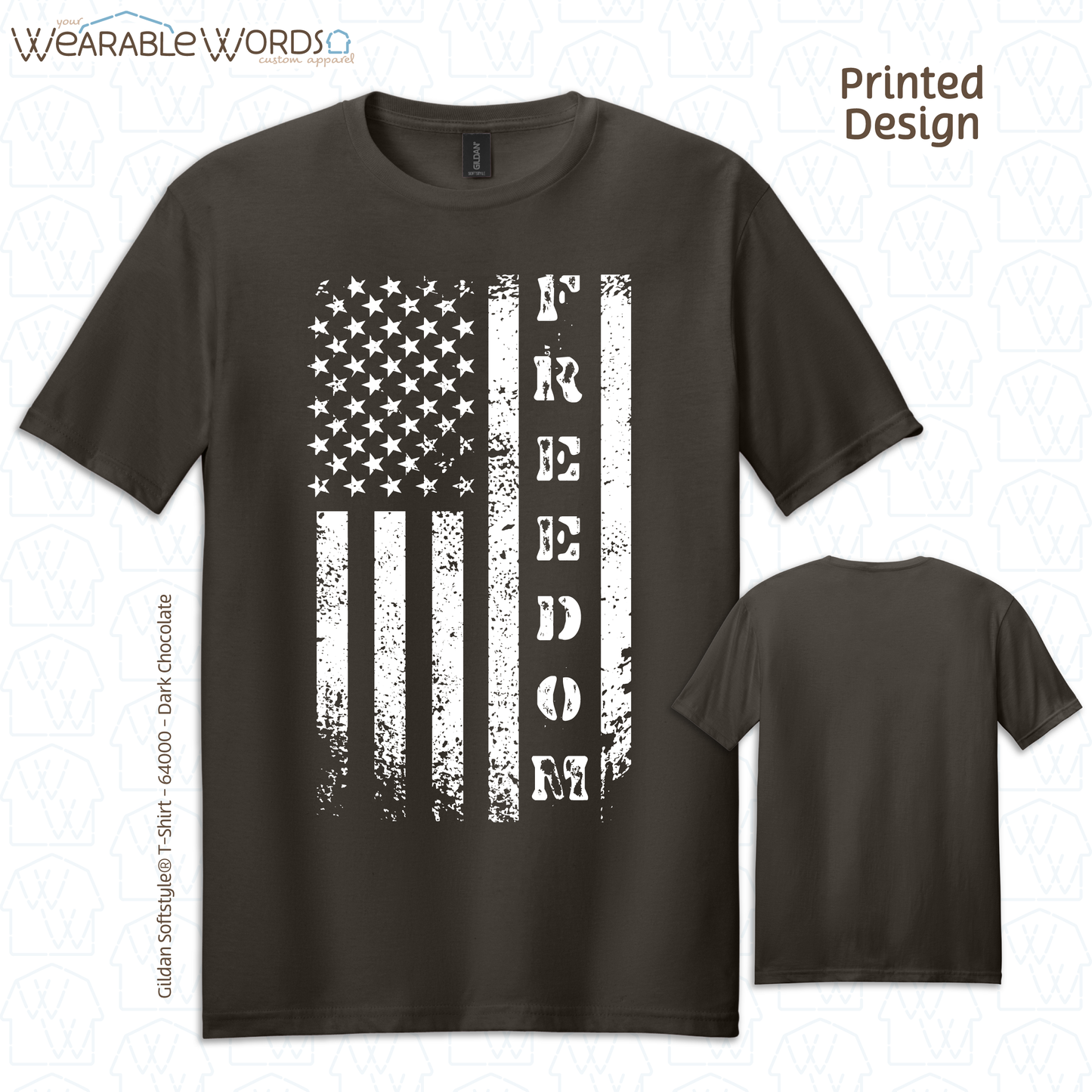 Freedom American Flag Graphic Tee | Distressed White Vertical Print | Unisex T-Shirt