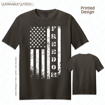 Freedom American Flag Graphic Tee | Distressed White Vertical Print | Unisex T-Shirt