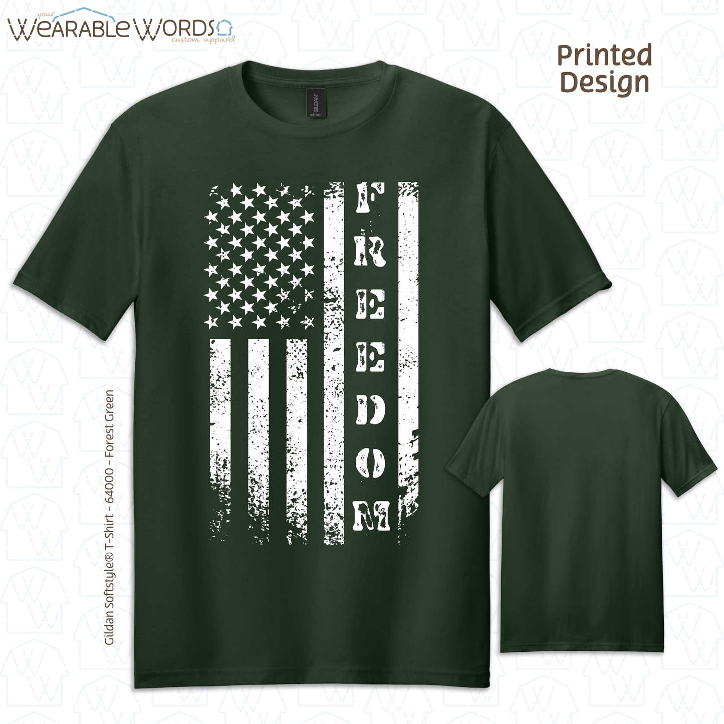 Freedom American Flag Graphic Tee | Distressed White Vertical Print | Unisex T-Shirt