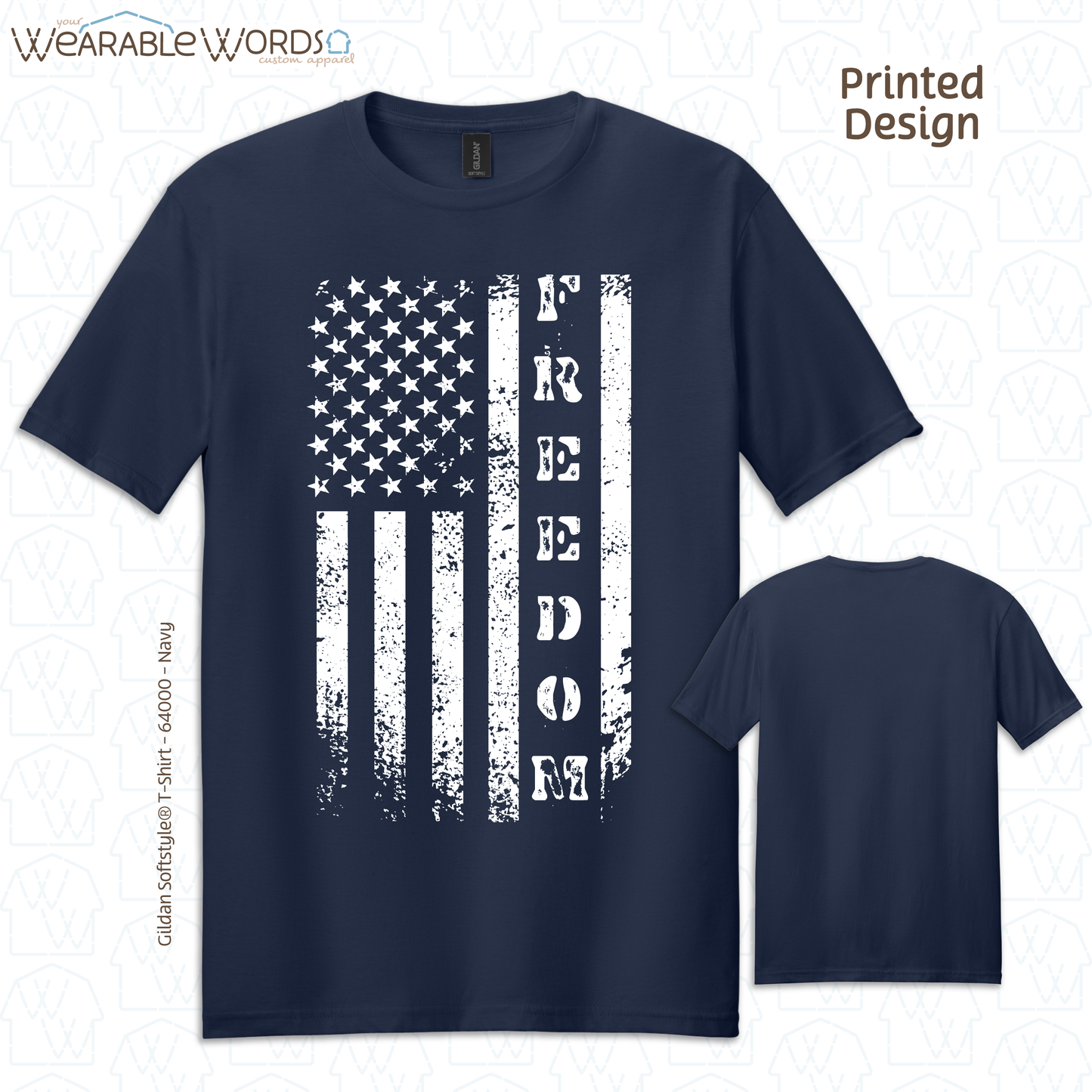 Freedom American Flag Graphic Tee | Distressed White Vertical Print | Unisex T-Shirt