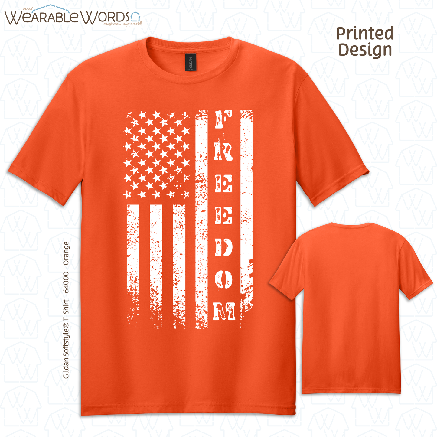 Freedom American Flag Graphic Tee | Distressed White Vertical Print | Unisex T-Shirt