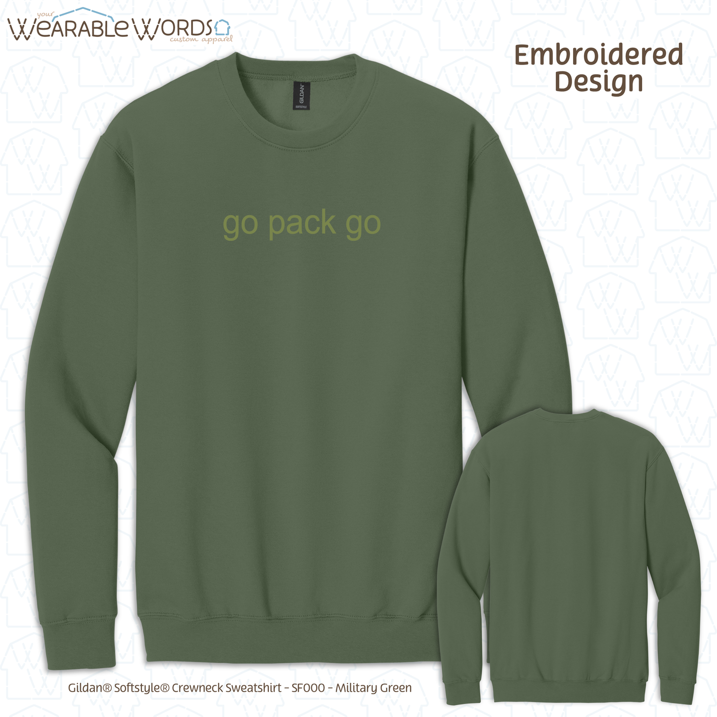 Go Pack Go Embroidered Green Design | T-Shirt, Crewneck, Hoodie | Wisconsin Green Bay Packers