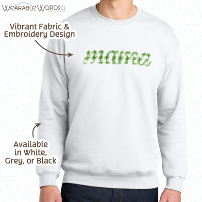 Green Plaid Mama Embroidered Crewneck | White, Grey, or Black Sweatshirt