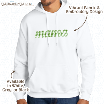 Green Plaid Mama Embroidered Hoodie | White, Grey, or Black Sweatshirt