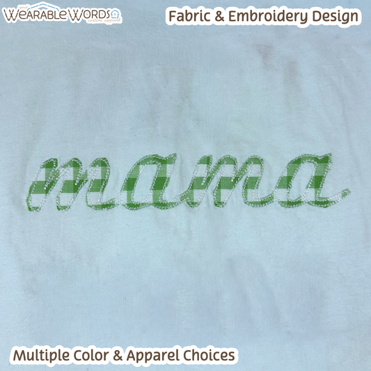 Green Plaid Mama Embroidered Tee | White, Grey, or Black T-Shirt