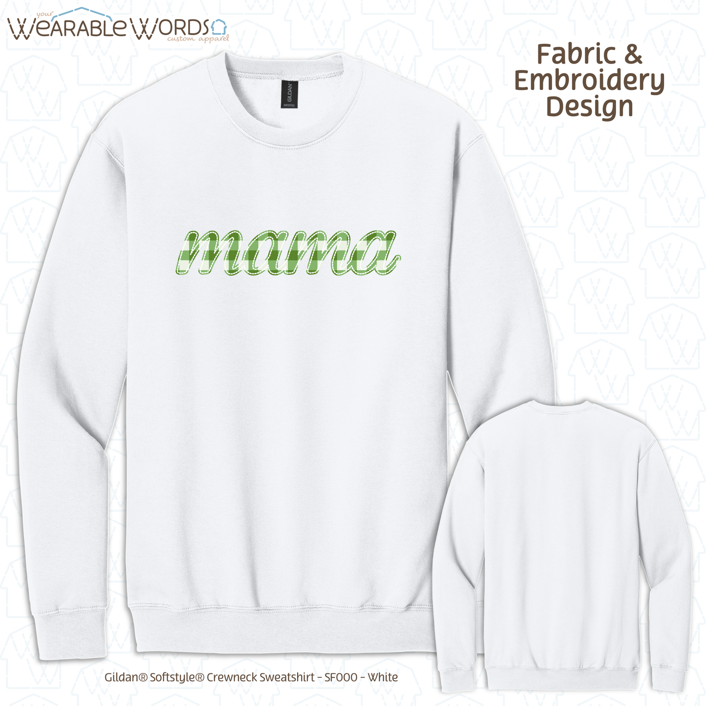 Green Plaid Mama Embroidered Crewneck | White, Grey, or Black Sweatshirt