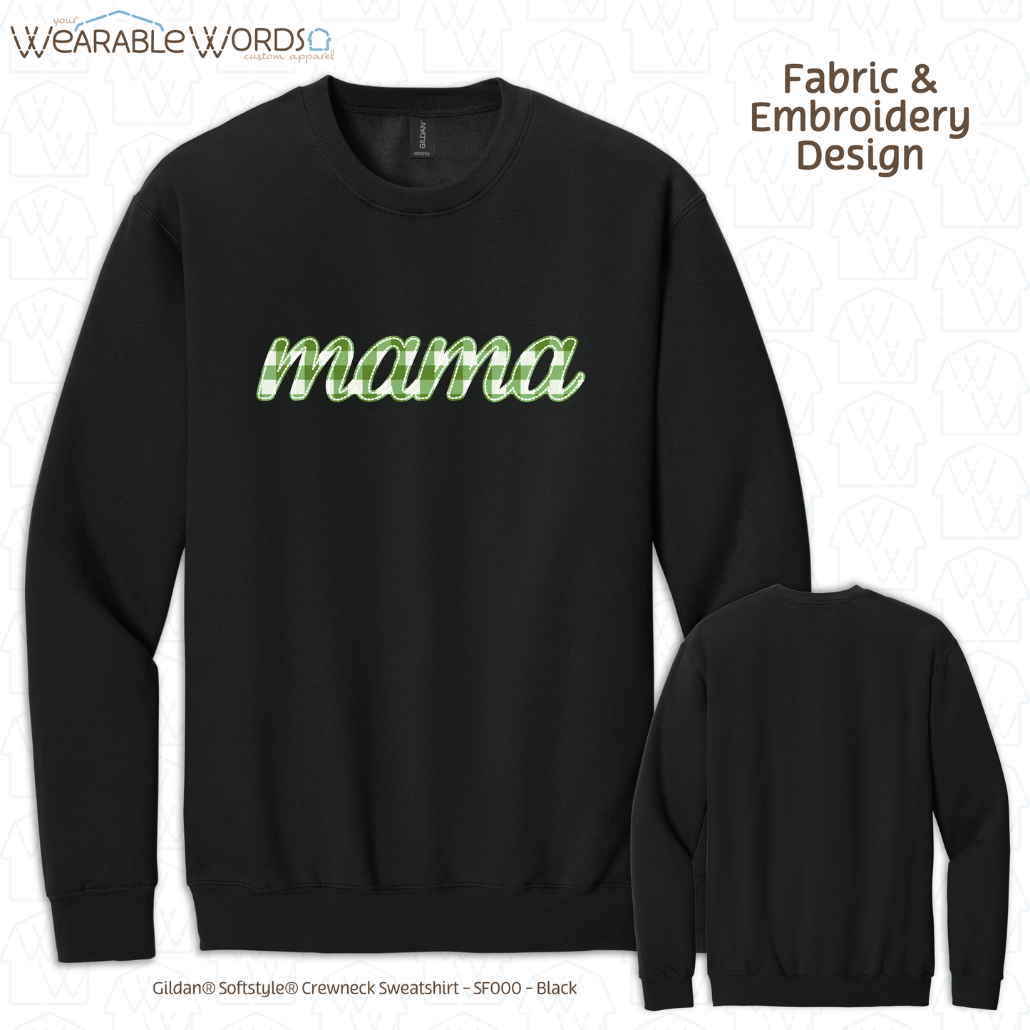 Green Plaid Mama Embroidered Crewneck | White, Grey, or Black Sweatshirt