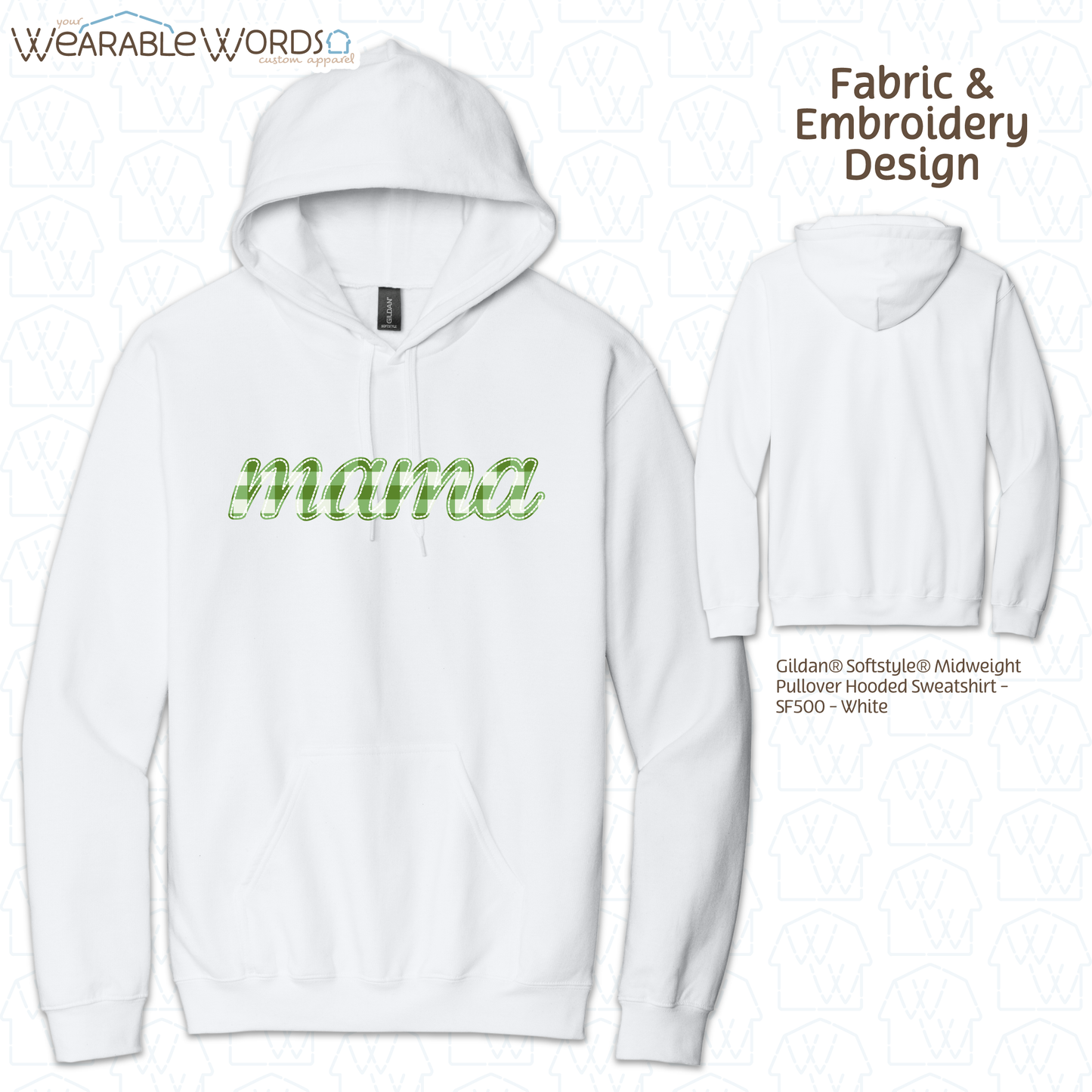 Green Plaid Mama Embroidered Hoodie | White, Grey, or Black Sweatshirt