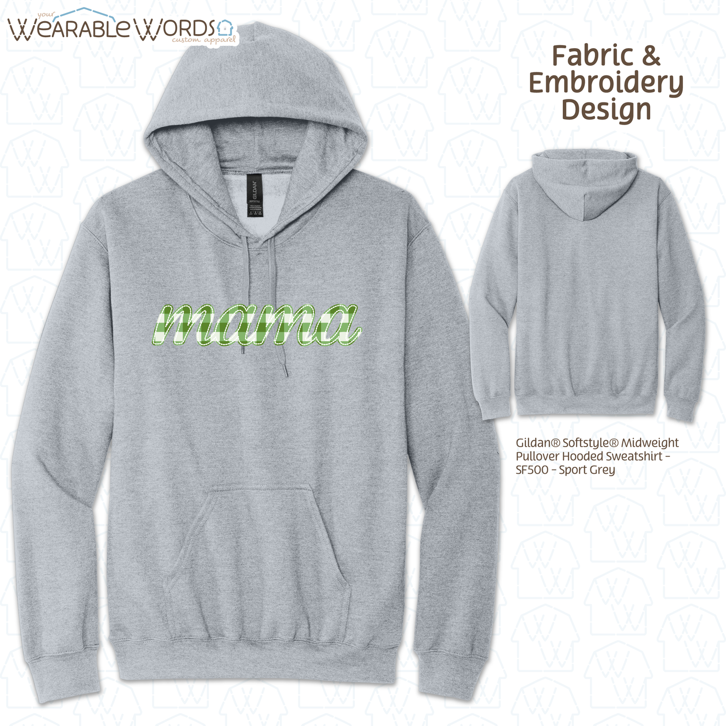 Green Plaid Mama Embroidered Hoodie | White, Grey, or Black Sweatshirt