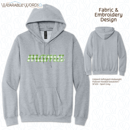 Green Plaid Mama Embroidered Hoodie | White, Grey, or Black Sweatshirt
