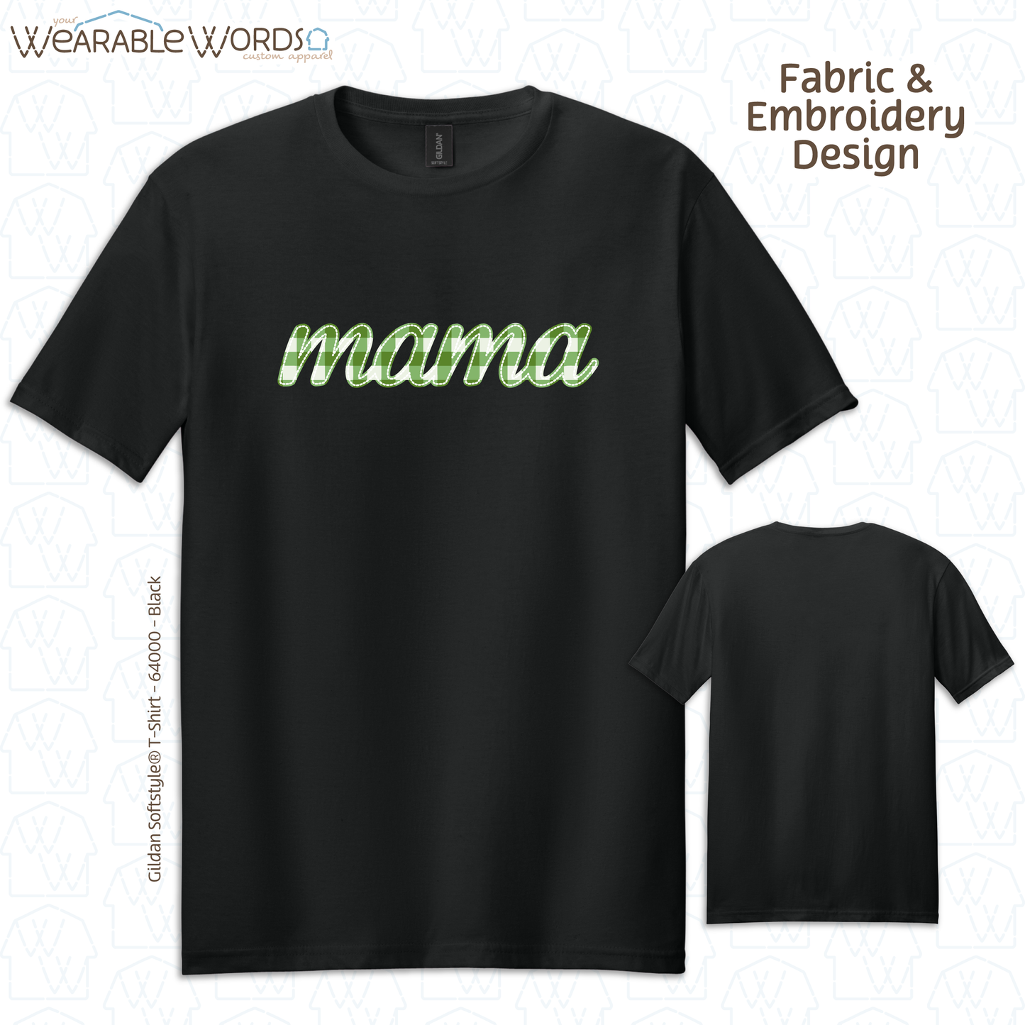 Green Plaid Mama Embroidered Tee | White, Grey, or Black T-Shirt