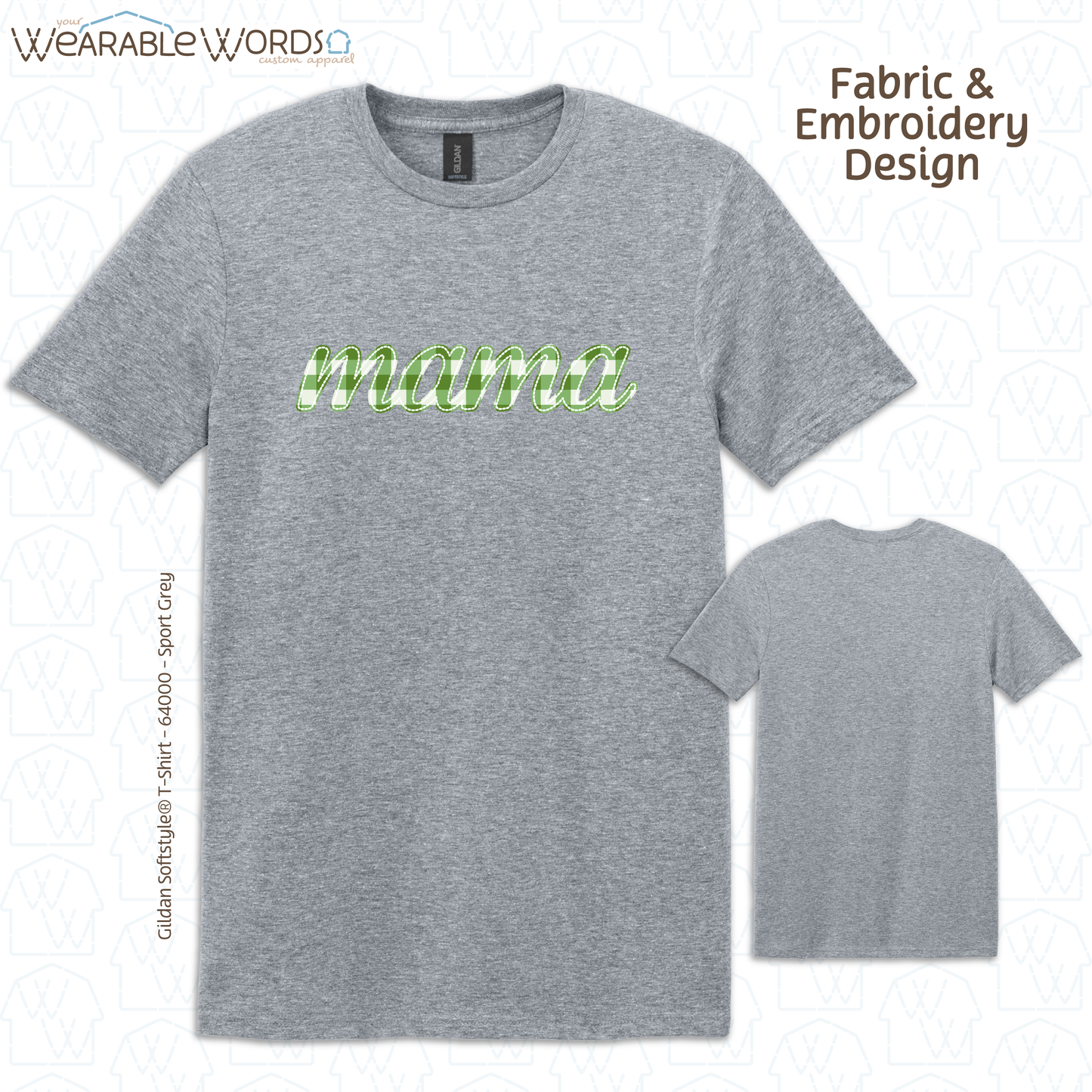 Green Plaid Mama Embroidered Tee | White, Grey, or Black T-Shirt