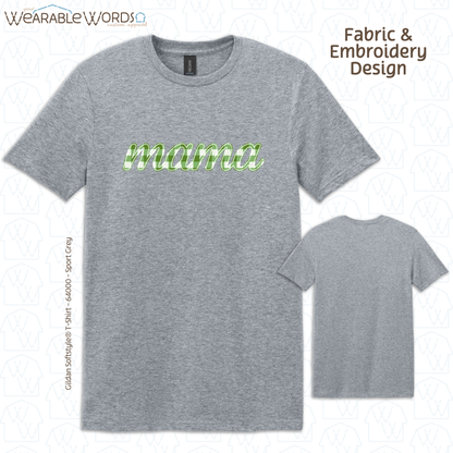 Green Plaid Mama Embroidered Tee | White, Grey, or Black T-Shirt