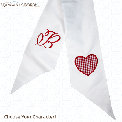 Custom Character Heart Design Door & Wreath Sash | Red and White Embroidery | Valentine's Day