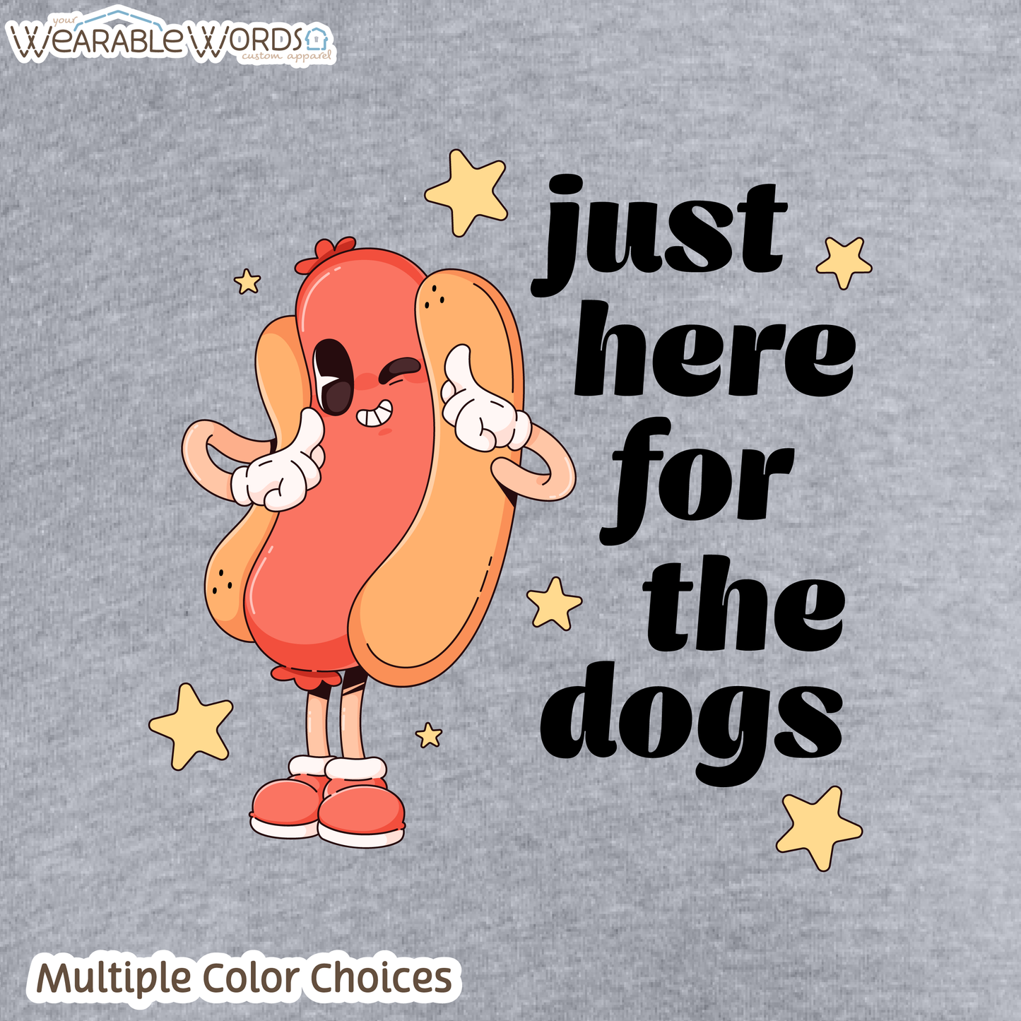Just Here For The Dogs Cropped Graphic Tee | Cute Pastel Hot Dog Character Summer Stars Print | Women's Crop Top