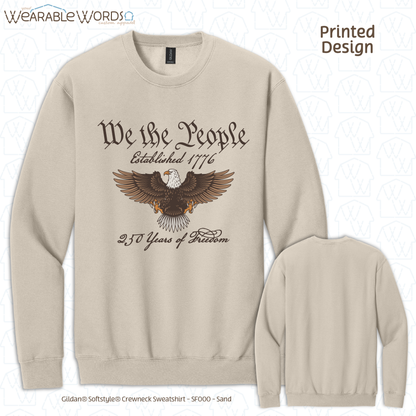 We The People Bald Eagle Graphic Crewneck | Historical American Constitution Script Print | Unisex Sweatshirt