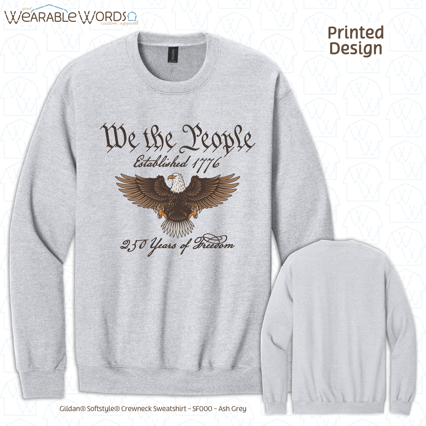 We The People Bald Eagle Graphic Crewneck | Historical American Constitution Script Print | Unisex Sweatshirt