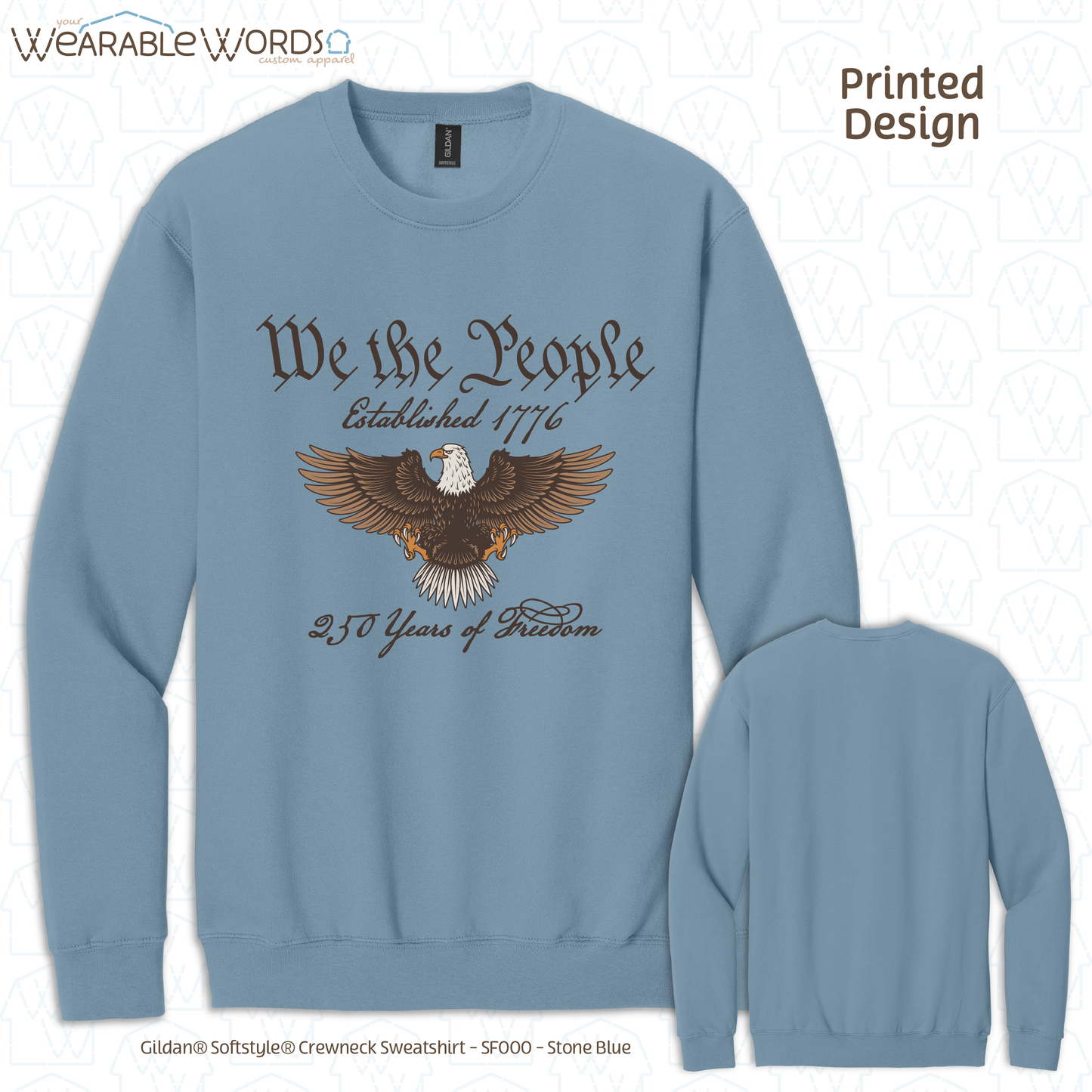 We The People Bald Eagle Graphic Crewneck | Historical American Constitution Script Print | Unisex Sweatshirt