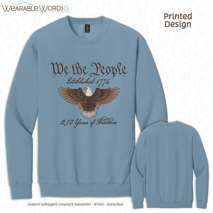 We The People Bald Eagle Graphic Crewneck | Historical American Constitution Script Print | Unisex Sweatshirt