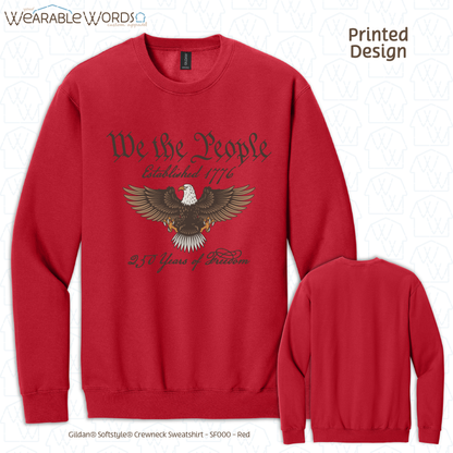 We The People Bald Eagle Graphic Crewneck | Historical American Constitution Script Print | Unisex Sweatshirt