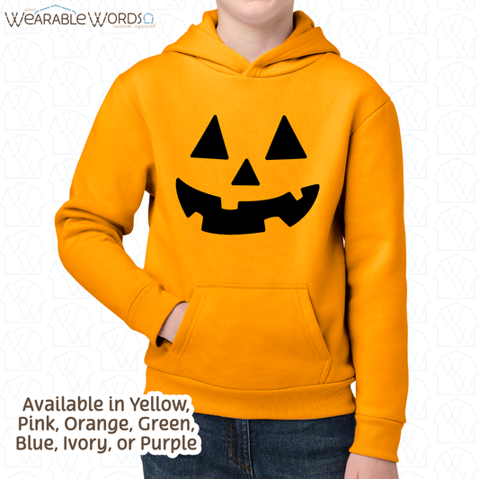 Jack-O-Lantern Kids Graphic Hoodie | Colorful Fun Halloween Fall Pumpkin Carving Children's Print | Unisex Youth Sweatshirt