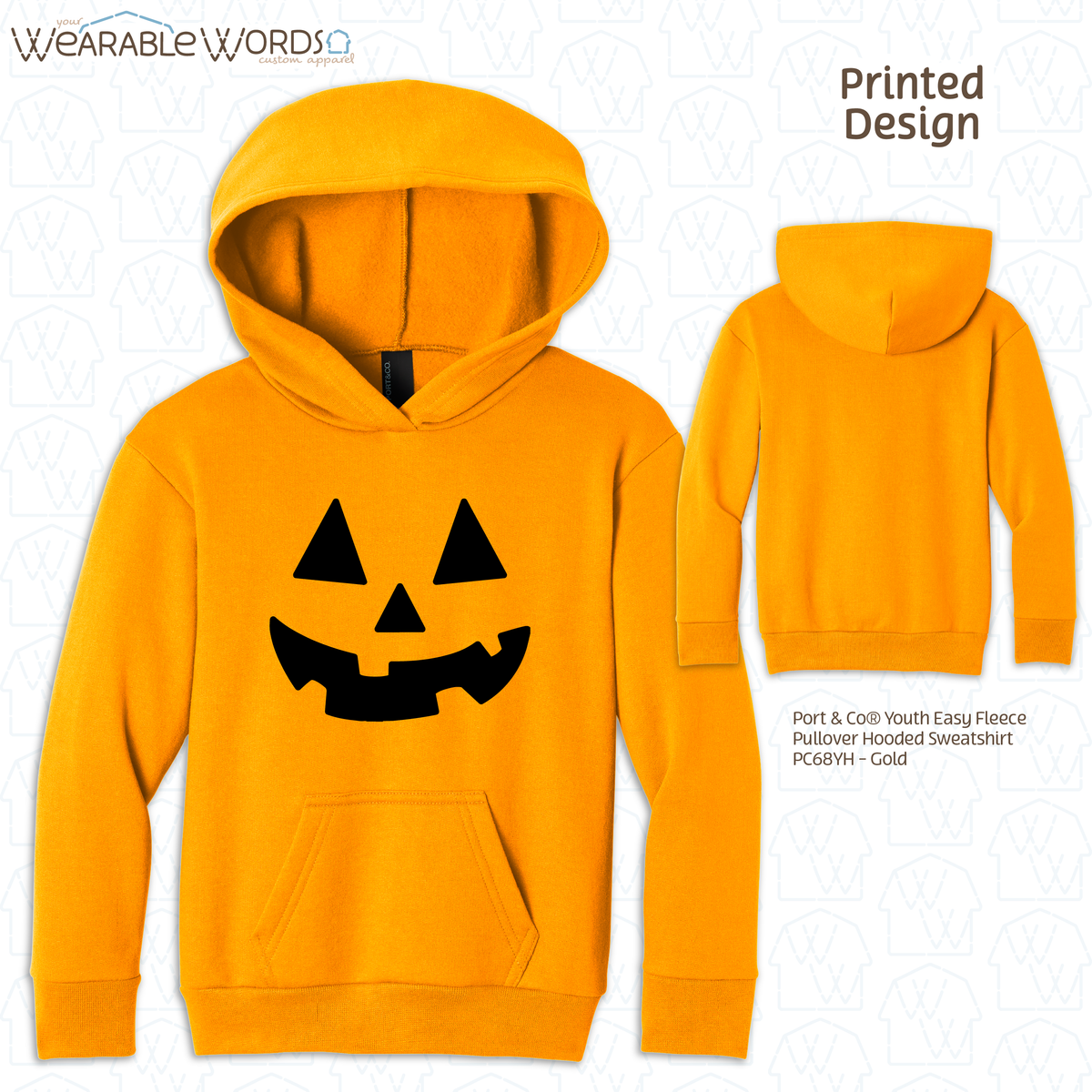 Jack-O-Lantern Kids Graphic Hoodie | Colorful Fun Halloween Fall Pumpkin Carving Children's Print | Unisex Youth Sweatshirt