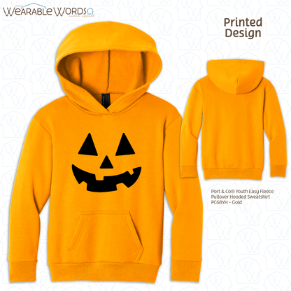 Jack-O-Lantern Kids Graphic Hoodie | Colorful Fun Halloween Fall Pumpkin Carving Children's Print | Unisex Youth Sweatshirt