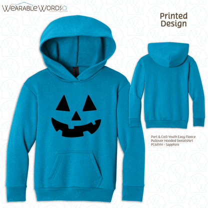 Jack-O-Lantern Kids Graphic Hoodie | Colorful Fun Halloween Fall Pumpkin Carving Children's Print | Unisex Youth Sweatshirt