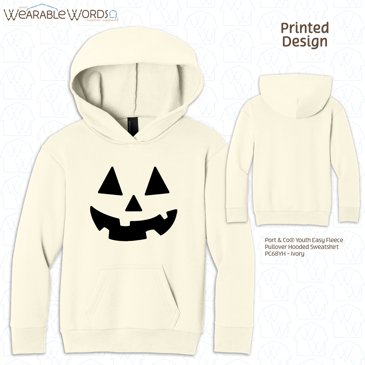 Jack-O-Lantern Kids Graphic Hoodie | Colorful Fun Halloween Fall Pumpkin Carving Children's Print | Unisex Youth Sweatshirt