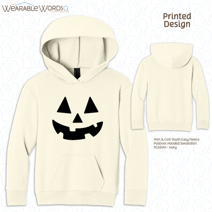Jack-O-Lantern Kids Graphic Hoodie | Colorful Fun Halloween Fall Pumpkin Carving Children's Print | Unisex Youth Sweatshirt