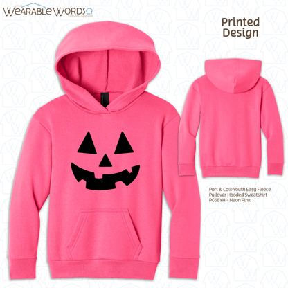 Jack-O-Lantern Kids Graphic Hoodie | Colorful Fun Halloween Fall Pumpkin Carving Children's Print | Unisex Youth Sweatshirt